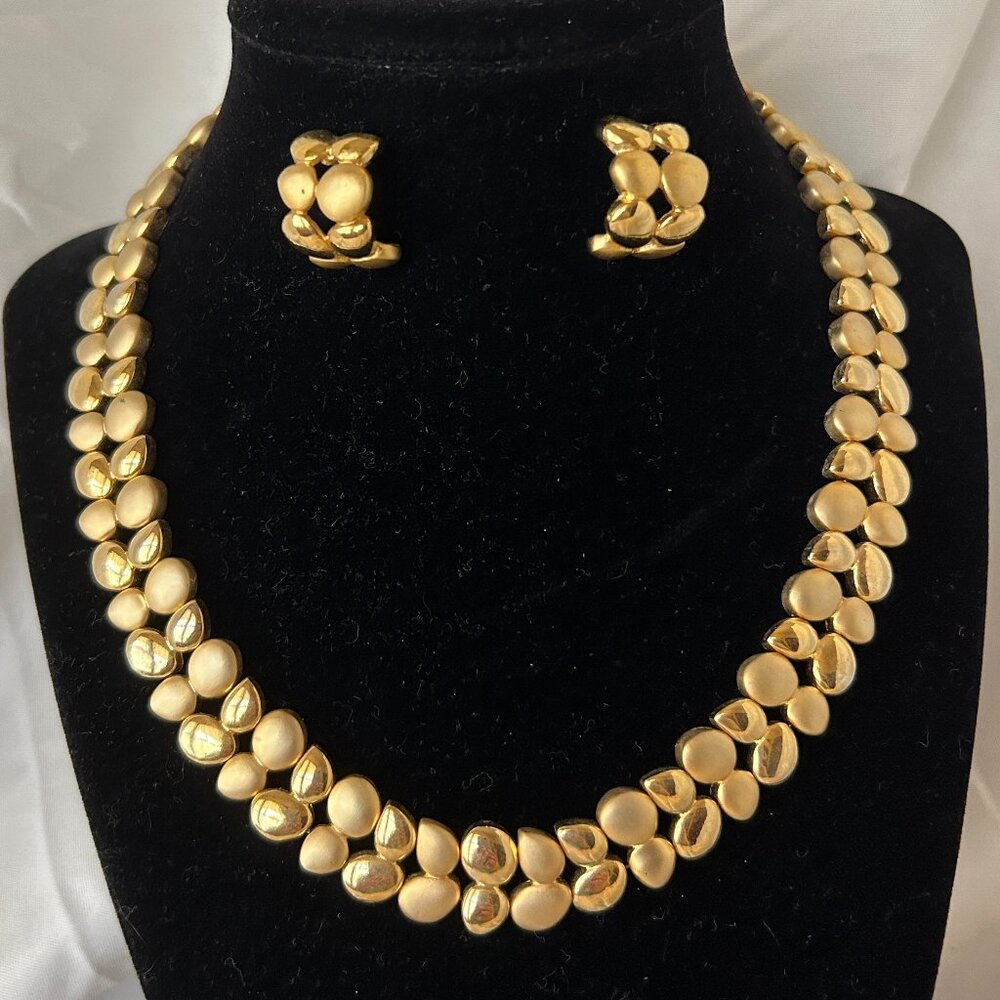 Vintage Gold Double Strand Necklace and Earring Set